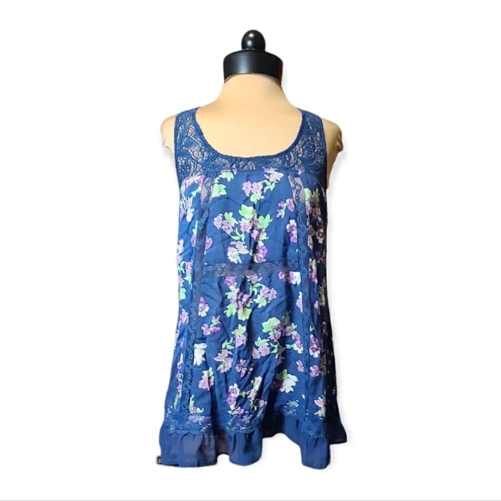 Aeropostle Blue Lace Floral Racerback Lightweight Tank Small